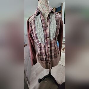 BKE Burgundy Plaid Shirt Size Small